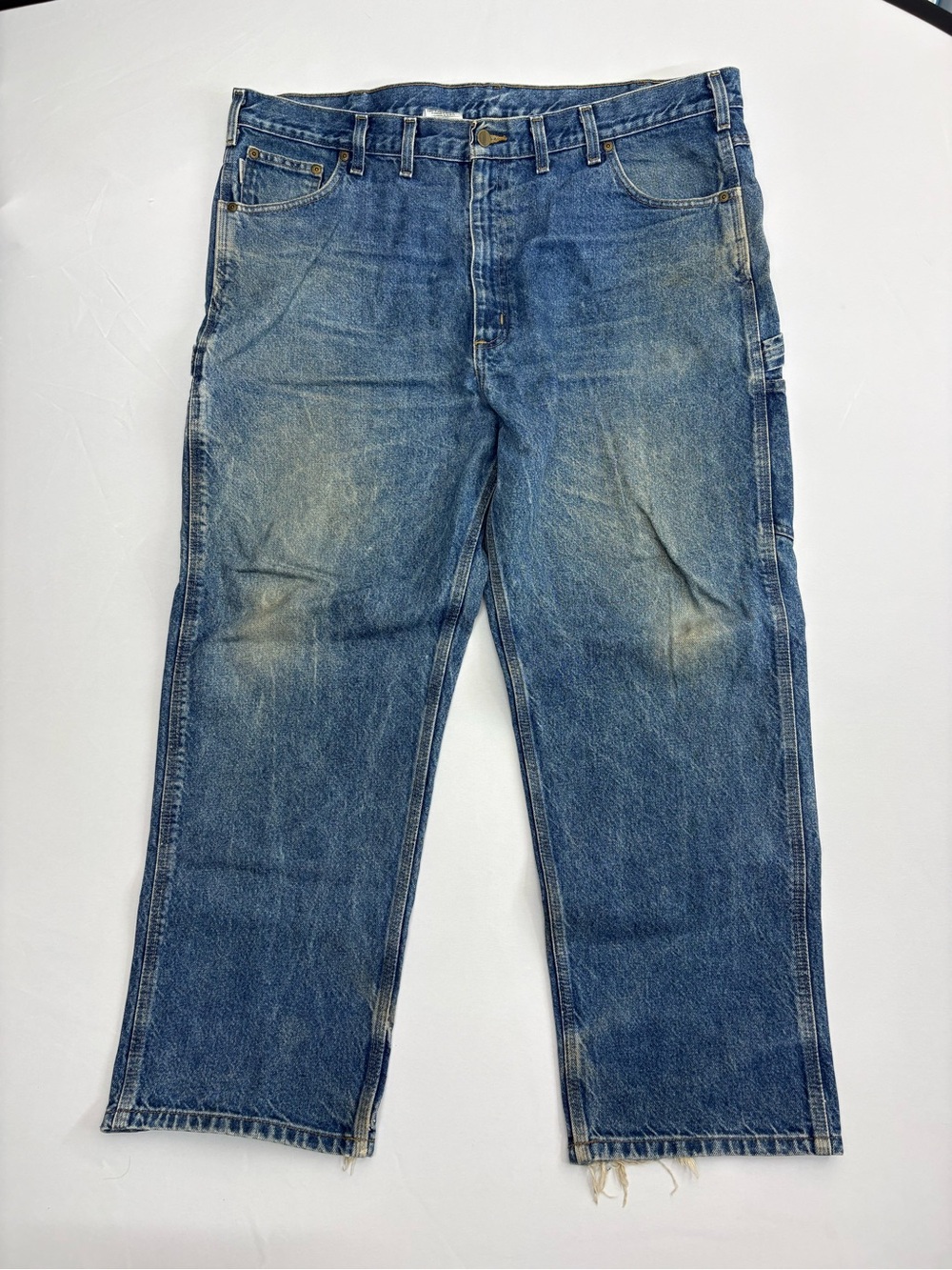 Carhartt Made in USA B171DST Denim Carpenter Pants 44x30 Distressed Workwear